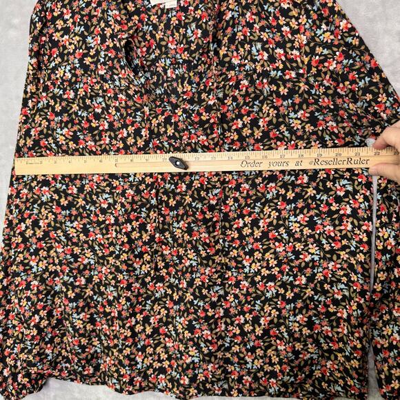 Loft Top Womens Large Black Ditsy Flower Print V Neck Long Balloon Sleeve Fall - Picture 8 of 12